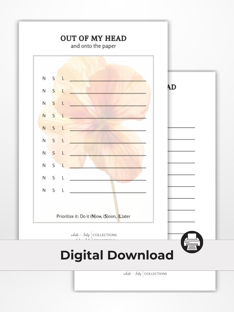 Out of My Head Printable (Digital Download - Half Letter Size)