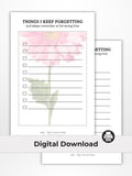 Things I Keep Forgetting Printable (Digital Download - Half Letter Size)