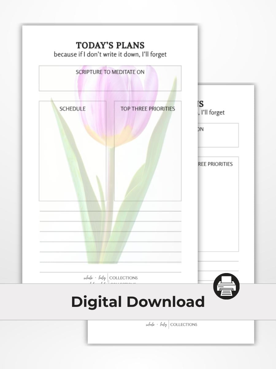 Today's Plans Printable (Digital Download - Half Letter Size)