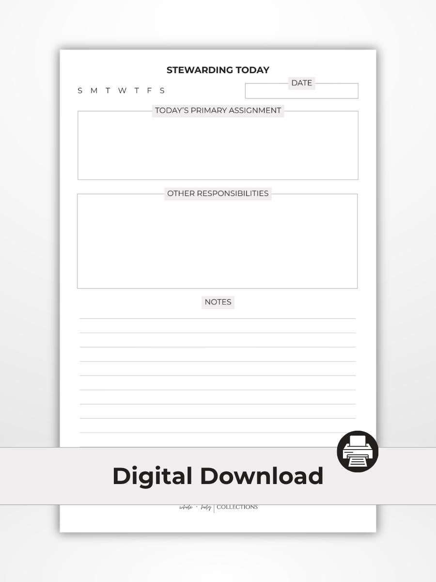 Stewarding Today Planner Page (Digital Download - Half Letter Size)