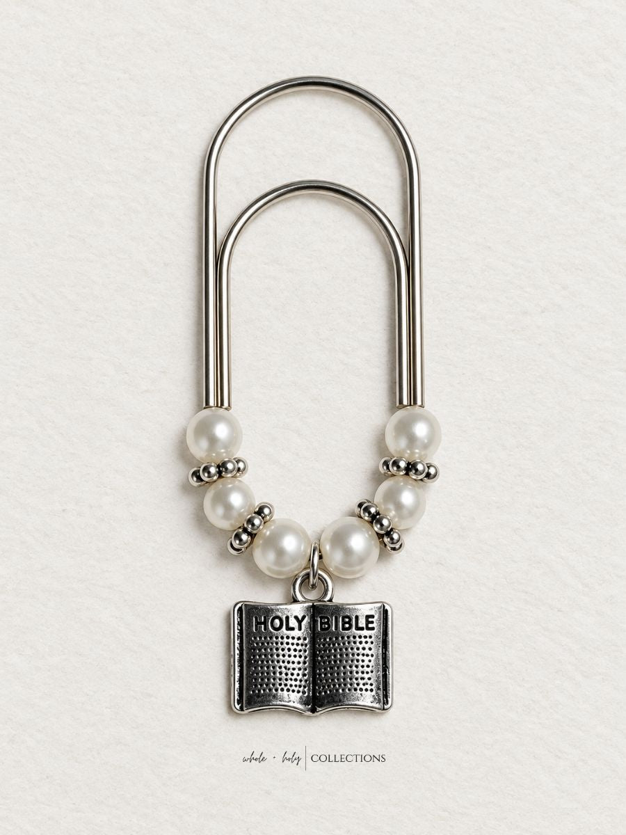 Pearl Beaded Bible and Planner Paperclip | Cross, Bible, or Heart Charm