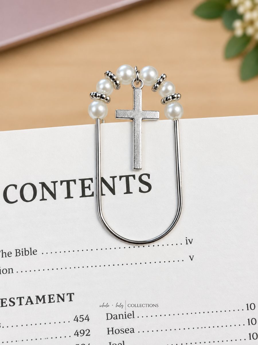 Pearl Beaded Bible and Planner Paperclip | Cross, Bible, or Heart Charm