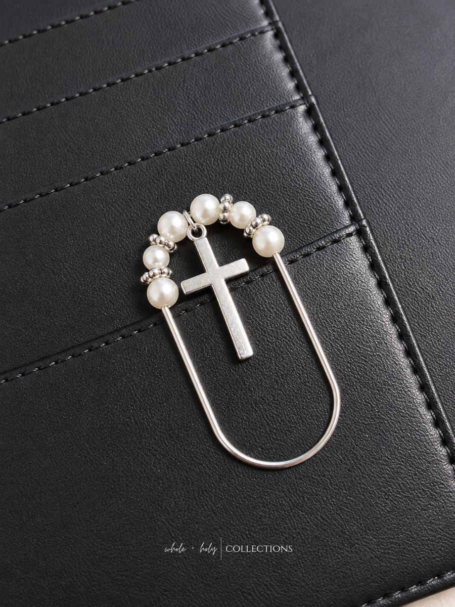 Pearl Beaded Bible and Planner Paperclip | Cross, Bible, or Heart Charm