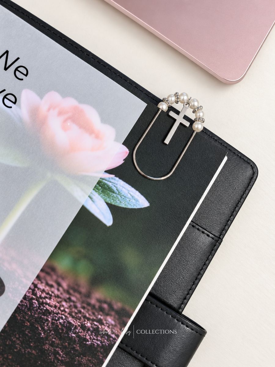 Pearl Beaded Bible and Planner Paperclip | Cross, Bible, or Heart Charm