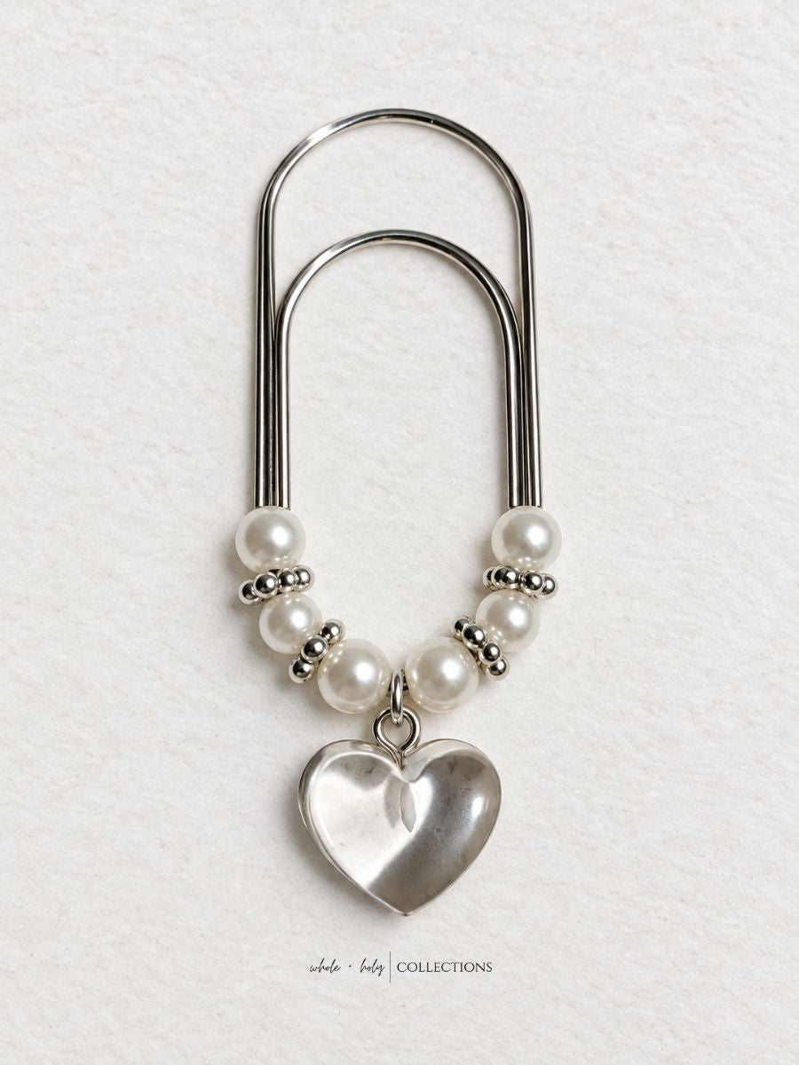 Pearl Beaded Bible and Planner Paperclip | Cross, Bible, or Heart Charm