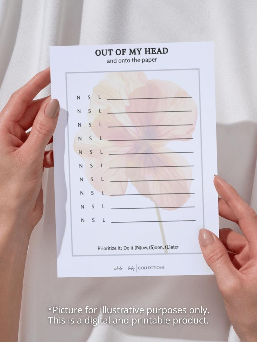 Out of My Head Printable (Digital Download - Half Letter Size)